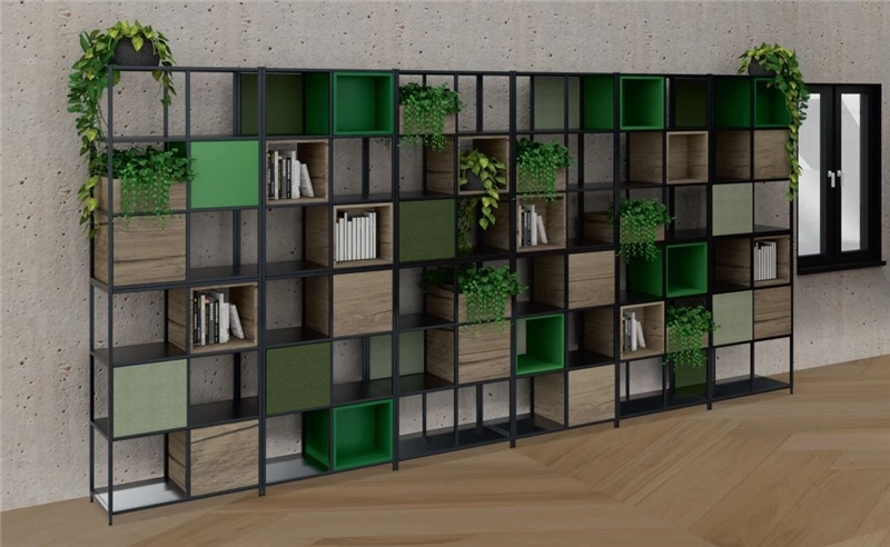 Een Flexwall frame asymmetrisch 124x119x43cm met 4-vaks en 4 legborden koop je bij Meubels and More