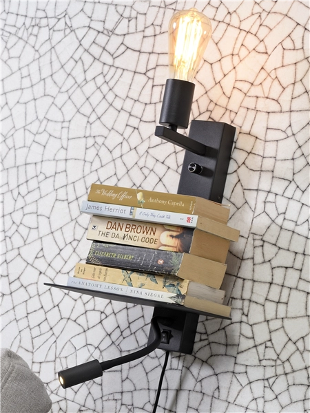 Een Wandlamp ijzer Florence m plank+usb+leeslamp 15000hrs h.38x23x22cm incl dimmer zwart koop je bij Meubels and More