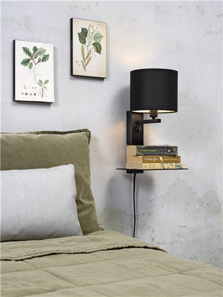 Een Wandlamp ijzer Florence E14 m plank+usb h.42cm incl dimmer kap 18x15cm zwart koop je bij Meubels and More