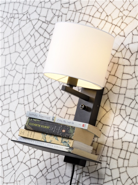 Een Wandlamp ijzer Florence E14 m plank+usb h.42cm incl dimmer kap 18x15cm zwart koop je bij Meubels and More