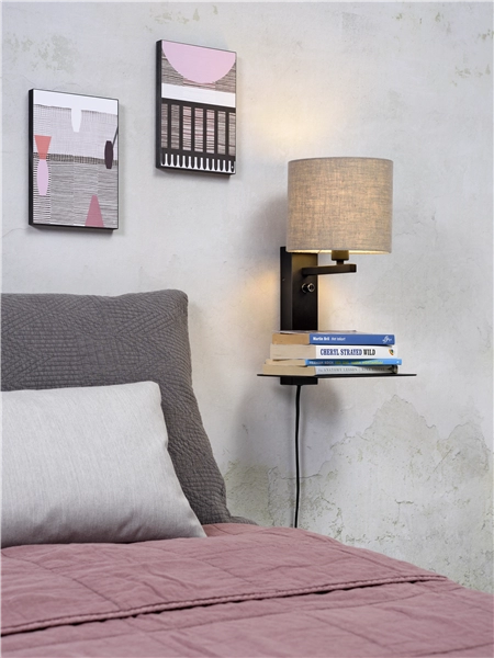 Een Wandlamp ijzer Florence E14 m plank+usb h.42cm incl dimmer kap 18x15cm d.linnen koop je bij Meubels and More