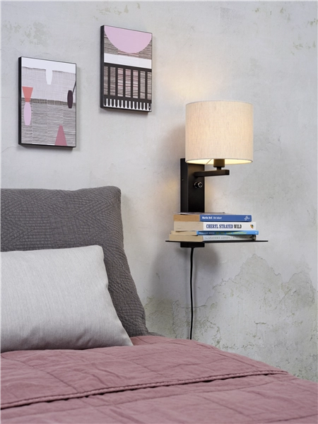 Een Wandlamp ijzer Florence E14 m plank+usb h.42cm incl dimmer kap 18x15cm l.linnen koop je bij Meubels and More