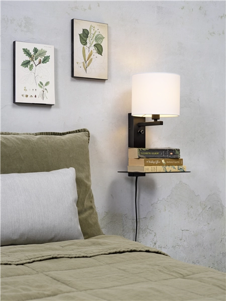 Een Wandlamp ijzer Florence E14 m plank+usb h.42cm incl dimmer kap 18x15cm wit koop je bij Meubels and More