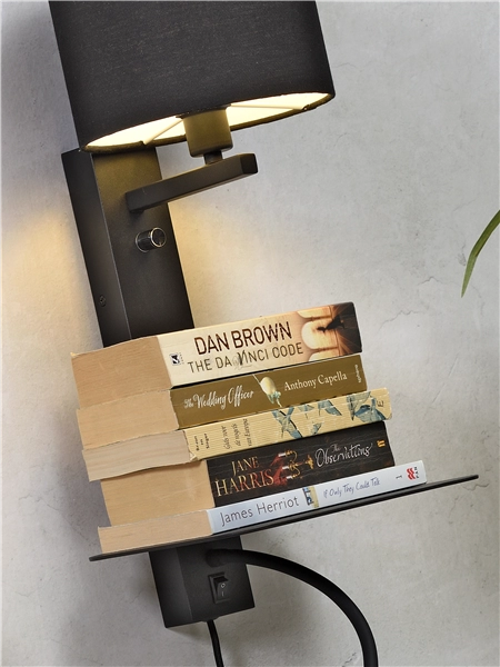 Een Wandlamp ijzer Florence h.52cm plank+usb+leeslamp 15000hrs kap 18x15cm incl dimmer zwart koop je bij Meubels and More