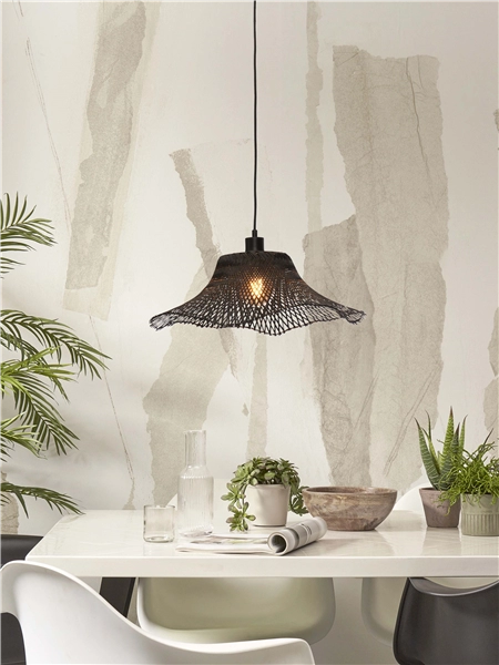 Een Hanglamp Ibiza bamboe wavy dia.50xh.15cm zwart S koop je bij Meubels and More