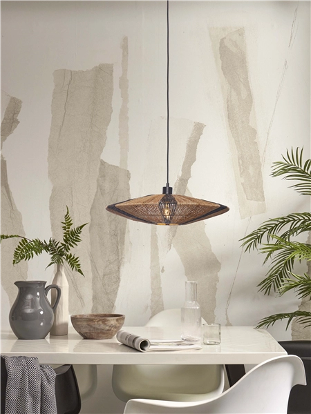 Een Hanglamp Iguazu jute schijf L dia.55xh.14cm zwart naturel koop je bij Meubels and More