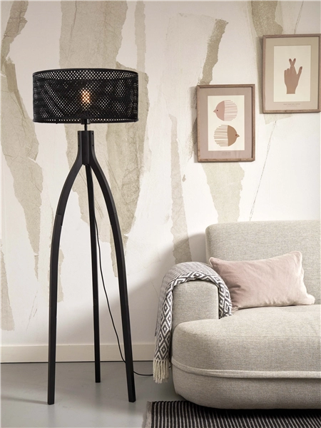 Een Vloerlamp Java 3-poot bamboe zw h.150cm kap dia.50xh.22cm zw. koop je bij Meubels and More