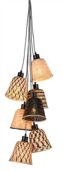 Een Hanglamp Kalimantan 7-kap bamboe dia.17xh.16cm zwart naturel koop je bij Meubels and More