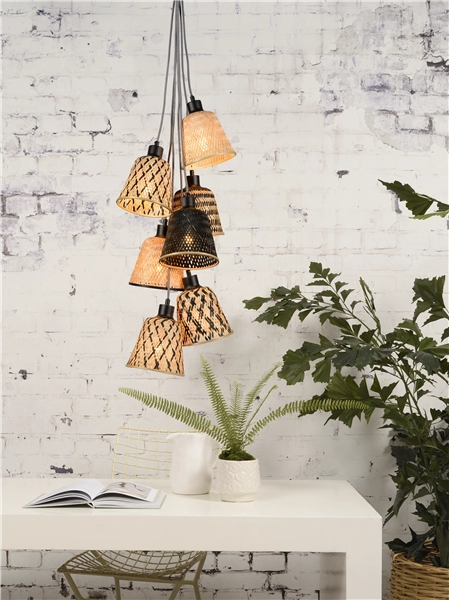 Een Hanglamp Kalimantan 7-kap bamboe dia.17xh.16cm zwart naturel koop je bij Meubels and More