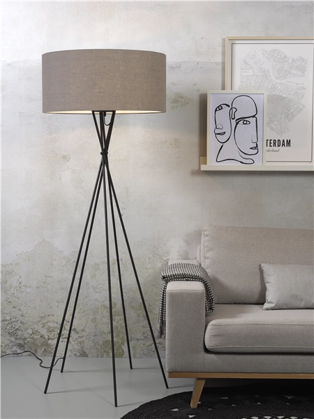 Een Vloerlamp ijzer zwart Lima h.172cm kap 60x30cm donker linnen koop je bij Meubels and More