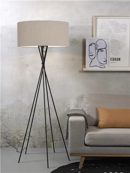 Een Vloerlamp ijzer zwart Lima h.172cm kap 60x30cm licht linnen koop je bij Meubels and More