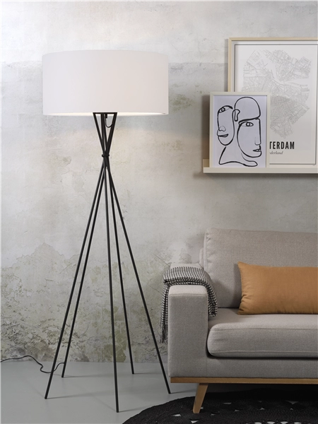 Een Vloerlamp ijzer zwart Lima h.172cm kap 60x30cm wit koop je bij Meubels and More