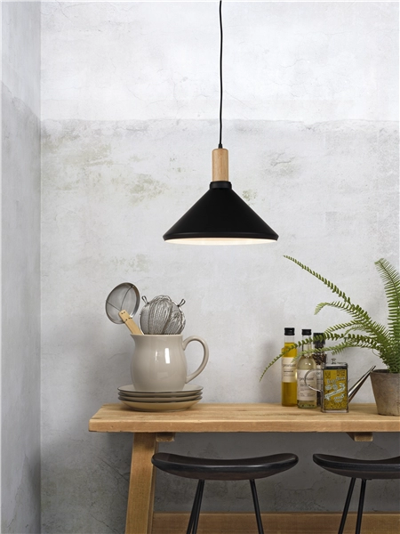 Een Hanglamp ijzer hout Melbourne dia.35xh.30cm zwart naturel M koop je bij Meubels and More