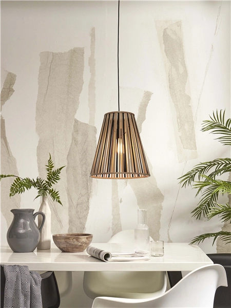 Een Hanglamp Merapi bamboe tapered 40xh.42cm zwart naturel L koop je bij Meubels and More