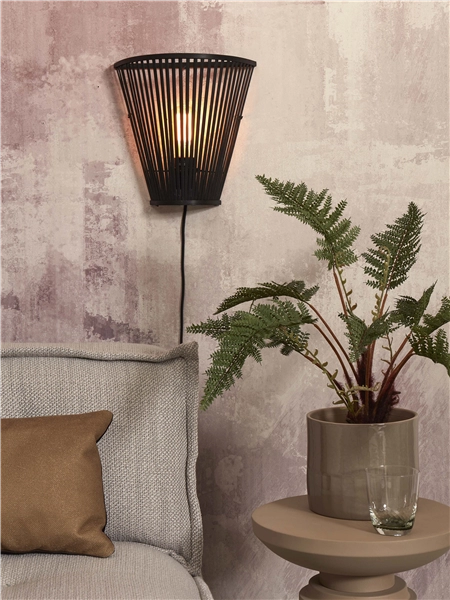 Een Wandlamp Merapi bamboe tapered 30xh.30cm zwart koop je bij Meubels and More