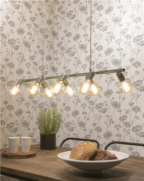 Een Hanglamp ijzer Miami 8-arm l.105xb.28cm verstelbaar grijsgroen koop je bij Meubels and More