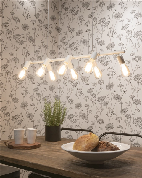 Een Hanglamp ijzer Miami 8-arm l.105xb.28cm verstelbaar wit koop je bij Meubels and More