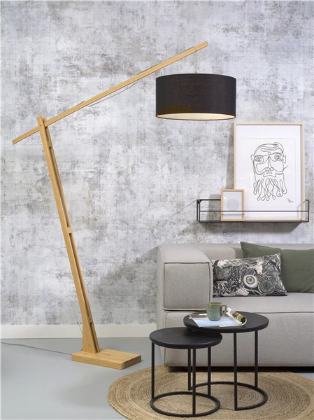 Een Vloerlamp Montblanc bamboe h.207 kap 47x23cm eco linnen zwart koop je bij Meubels and More