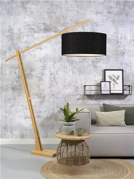 Een Vloerlamp Montblanc bamboe h.207 kap 60x30cm eco linnen zwart koop je bij Meubels and More