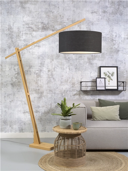 Een Vloerlamp Montblanc bamboe h.207 kap 60x30cm eco linnen donkergrijs koop je bij Meubels and More