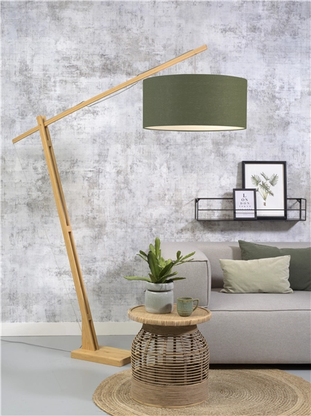 Een Vloerlamp Montblanc bamboe h.207 kap 60x30cm eco linnen groen forest koop je bij Meubels and More