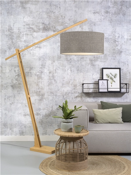 Een Vloerlamp Montblanc bamboe h.207 kap 60x30cm eco linnen donker koop je bij Meubels and More