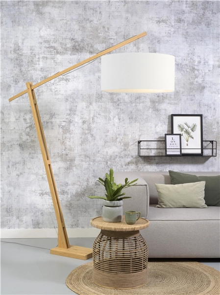 Een Vloerlamp Montblanc bamboe h.207 kap 60x30cm eco linnen wit koop je bij Meubels and More