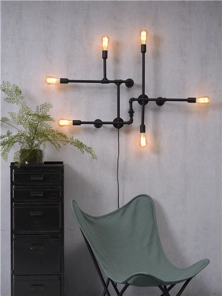 Een Wandlamp ijzer Nashville 3-arm l.108x13xh.63cm zwart koop je bij Meubels and More