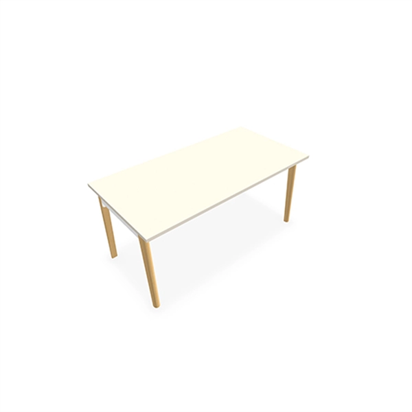 Een Bureau Robin rechthoekig melamine blad voorgeboort voor kabeldoppen bridgepoten massief beuken koop je bij Meubels and More