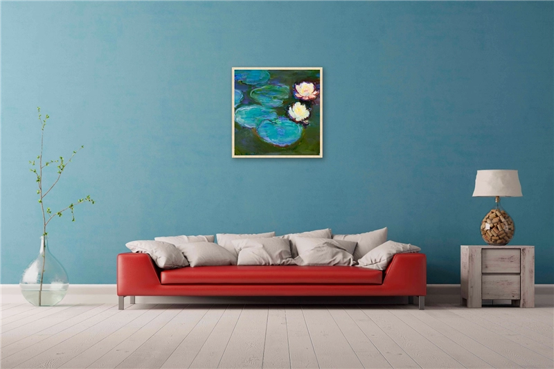 Een Wanddecoratie The Water Lily by Claude Monet 74x74cm Forex met blanke lijst koop je bij Meubels and More