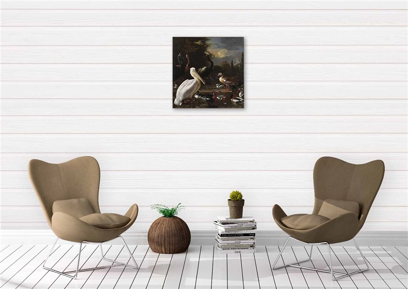 Een Wanddecoratie The floating feather by Melchior d Hondecoeter 74x74cm Dibond wit koop je bij Meubels and More