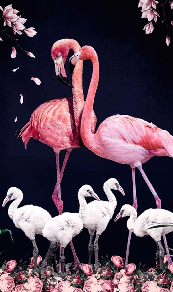 Een Wanddecoratie The Flamingo Family 70x118cm Dibond wit koop je bij Meubels and More