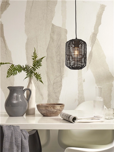 Een Hanglamp Tanami S rotan koker dia.18xh.25cm zwart koop je bij Meubels and More