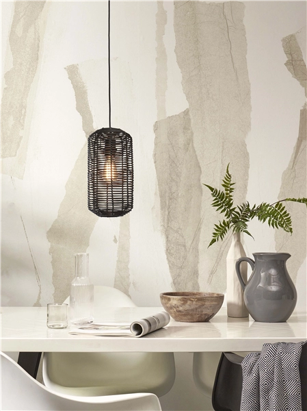 Een Hanglamp Tanami L rotan koker dia.18xh.35cm zwart koop je bij Meubels and More