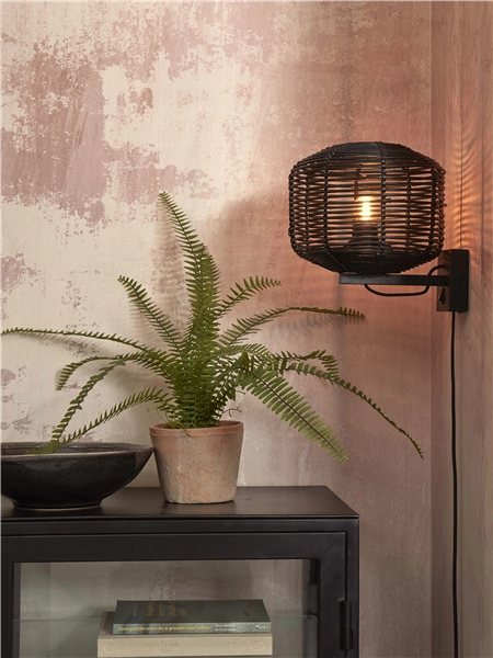 Een Wandlamp Tanami rotan dia.25xh.20cm zwart koop je bij Meubels and More