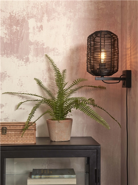 Een Wandlamp Tanami rotan koker S dia.18xh.25cm zwart koop je bij Meubels and More