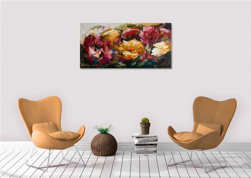 Een Wanddecoratie Lovely Flowers 140x70cm Olieverf koop je bij Meubels and More