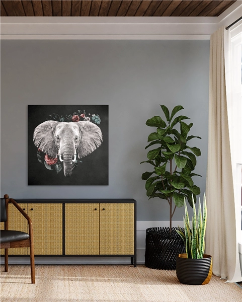 Een Wanddecoratie Elephant with Flowers 74x74cm RVS koop je bij Meubels and More