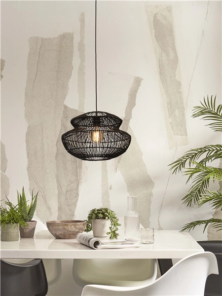 Een Hanglamp Zanzibar rotan rond dia.40xh.30cm zwart koop je bij Meubels and More